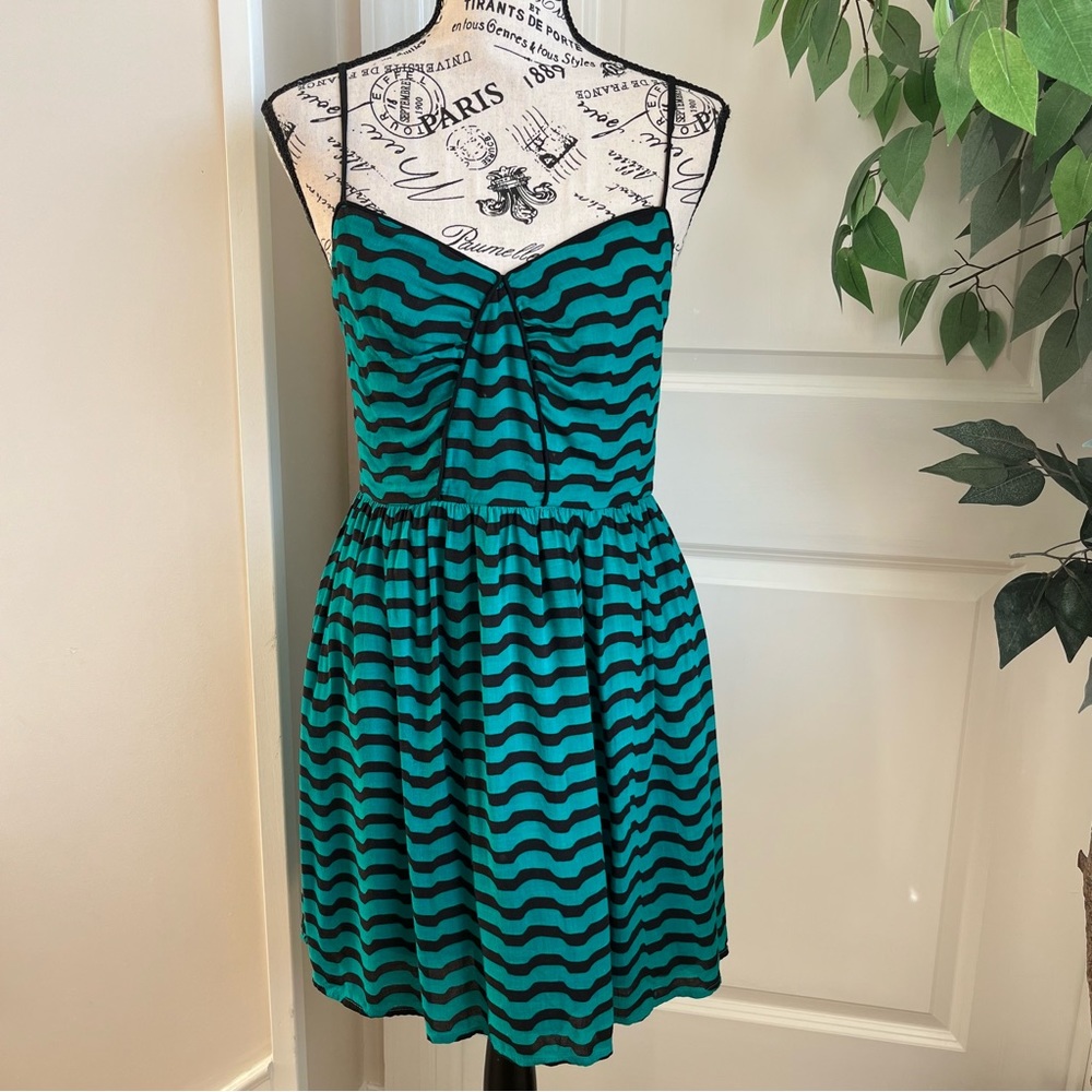 Forever 21 Strappy Striped Fit & Flare Dress Green Sz M